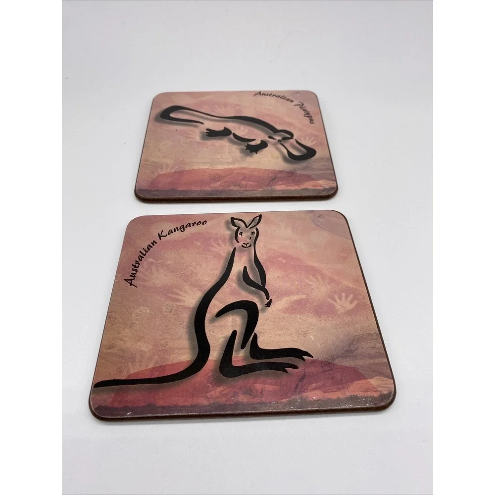 Australian Drink Coasters Tasmanian devil Kookaburra Platypus Kangaroo‎ set of 4
